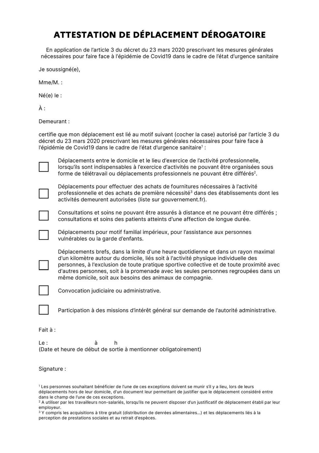 La nouvelle attestation à télécharger