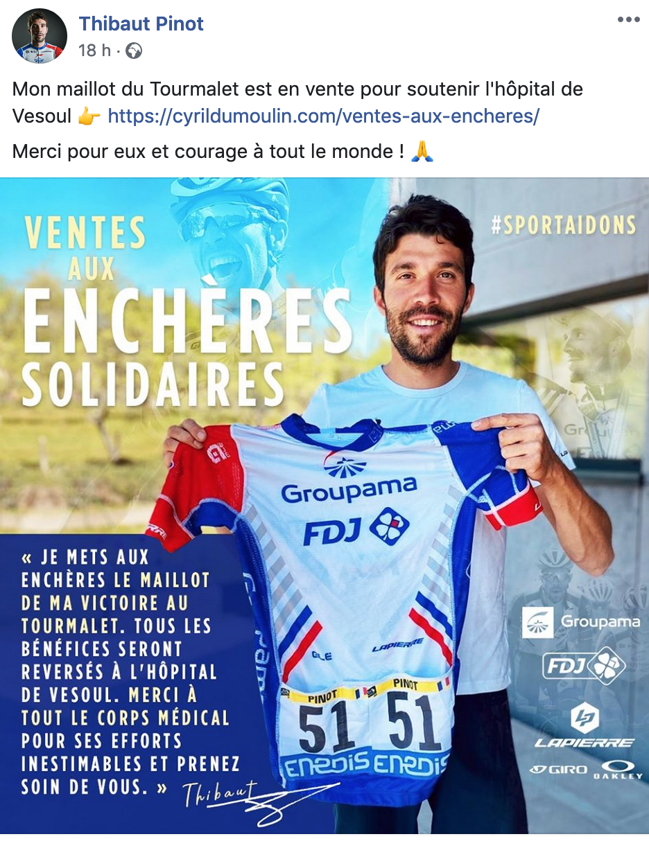 Thibaut Pinot offre un de ses plus beaux maillots aux enchères